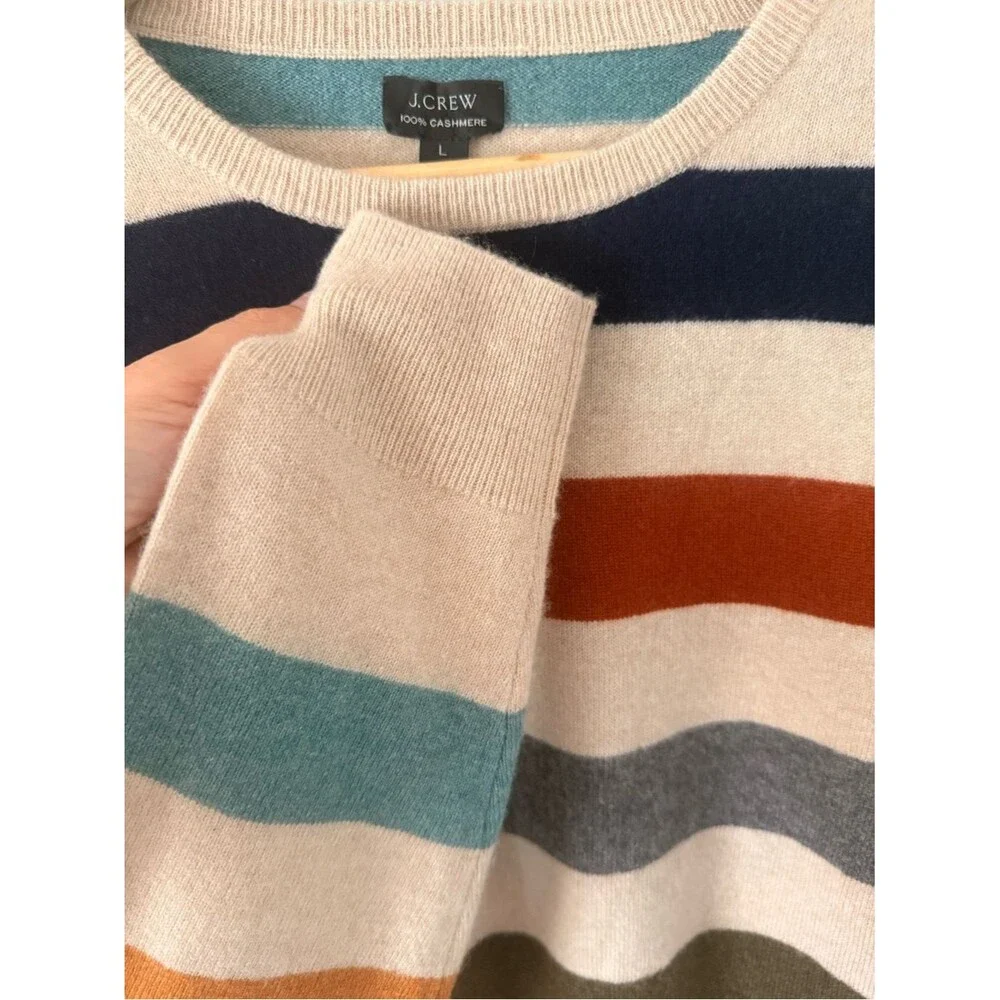 J. Crew Multicolor Striped Crewneck Sweater - 100 cashmere size L EUC